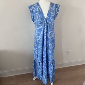 Steve Madden Blue and White Floral Print Prairie Maxi Dress |Size Large|